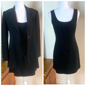 Vintage Hugo Buscati 2 Piece 100% Wool Blazer Jacket & Dress Suit Size 10 Black